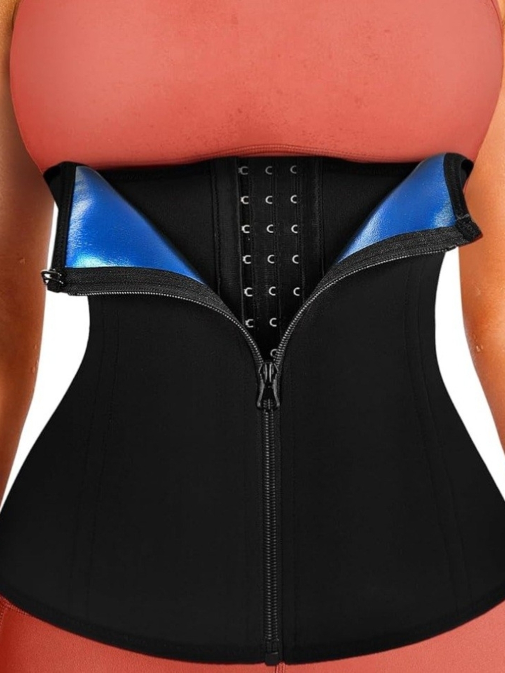 Black Waist Trainer Faja Corset With Zipper And Hooks, 4X